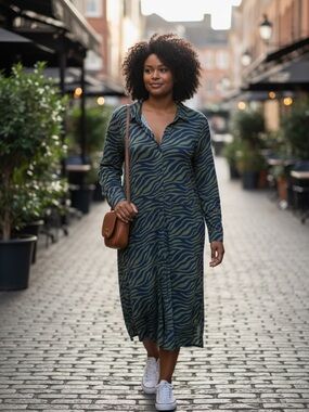 Eloquii Blue Green Zebra Print Maxi Shirt Dress Size 20